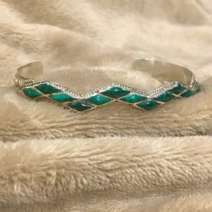Southwest Sterling Malachite Zig Zag Cuff Bracelet